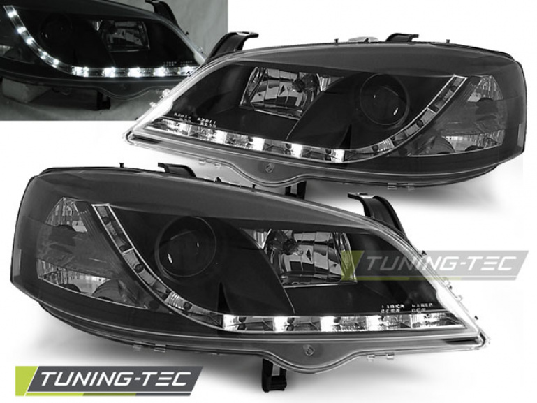 LED Tagfahrlicht Design für Scheinwerfer Opel Astra G 98-04 schwarz